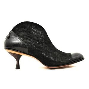 Cydwoq Artisan Black Leather Ankle Booties Kitten Heel Lagenlook EU 39 US 9